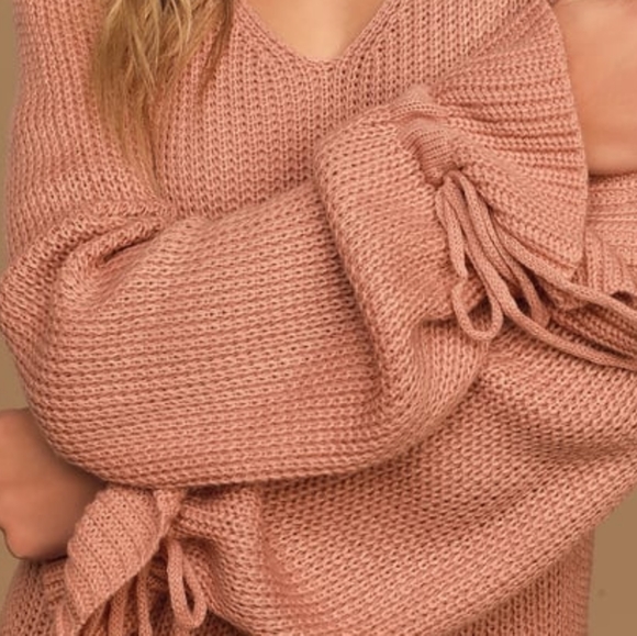 Mauve Pink Knit Bell Sleeve Sweater Dress - Picture 2 of 7